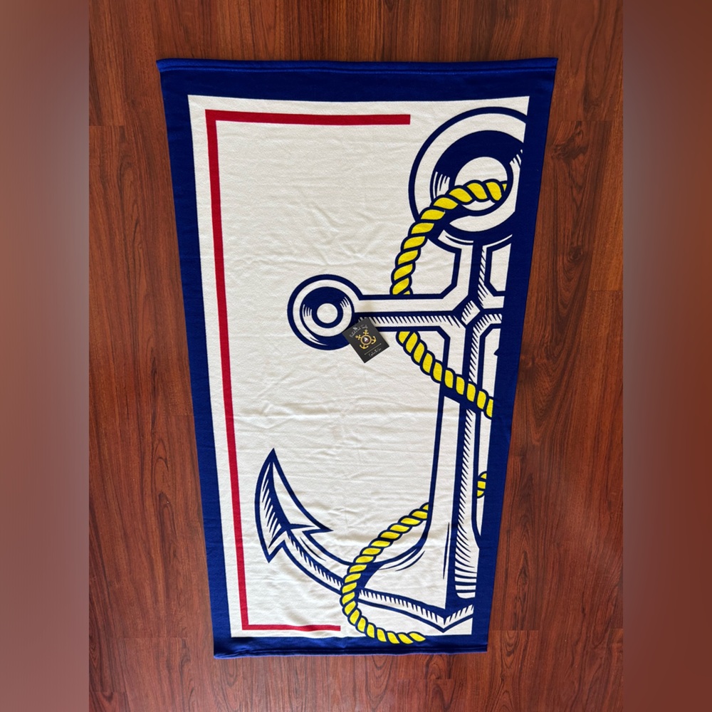 NWT 30 X 60 Inch Beach Pool Towel Nautical Design Navy White